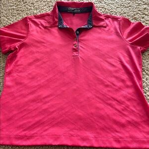 Nike ladies Golf Polo Shirt. GUC SZ L. Coral with navy trim.